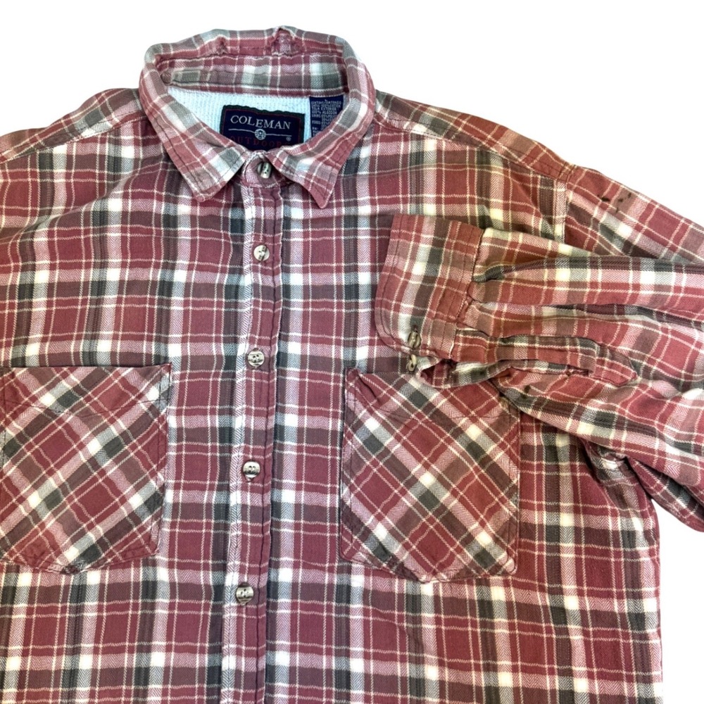 VTG Coleman Outdoors‎ Button Down Shirt Men's Large Red Plaid Thermal Flannel